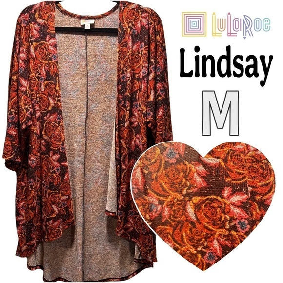 NWT LulaRoe Lindsay Roses Sheer Open Front Cardigan Batwing Kimono Short Duster - Picture 1 of 14
